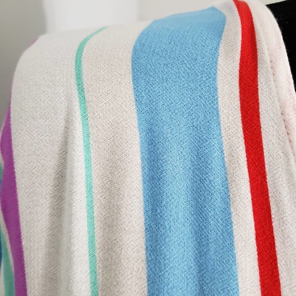 Lovestitch Striped Multicolor Vibrant Tie Blouse Casual Boho Chic Coastal V Neck - Picture 10 of 12